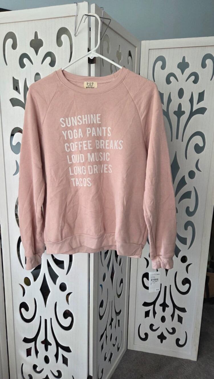 PST Project Social T NWT Pink Graphic Sweatshirt Medium Yoga Coffee Casual